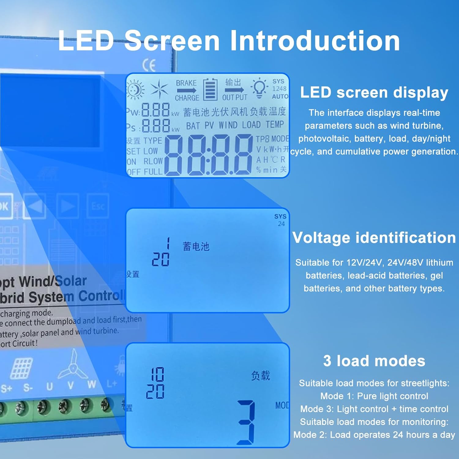 18000W MPPT Solar Wind Hybrid Charge Controller, 12V/24V/48V Charge Boost Regulator, for Wind Turbine & Solar Panels 24V/48V