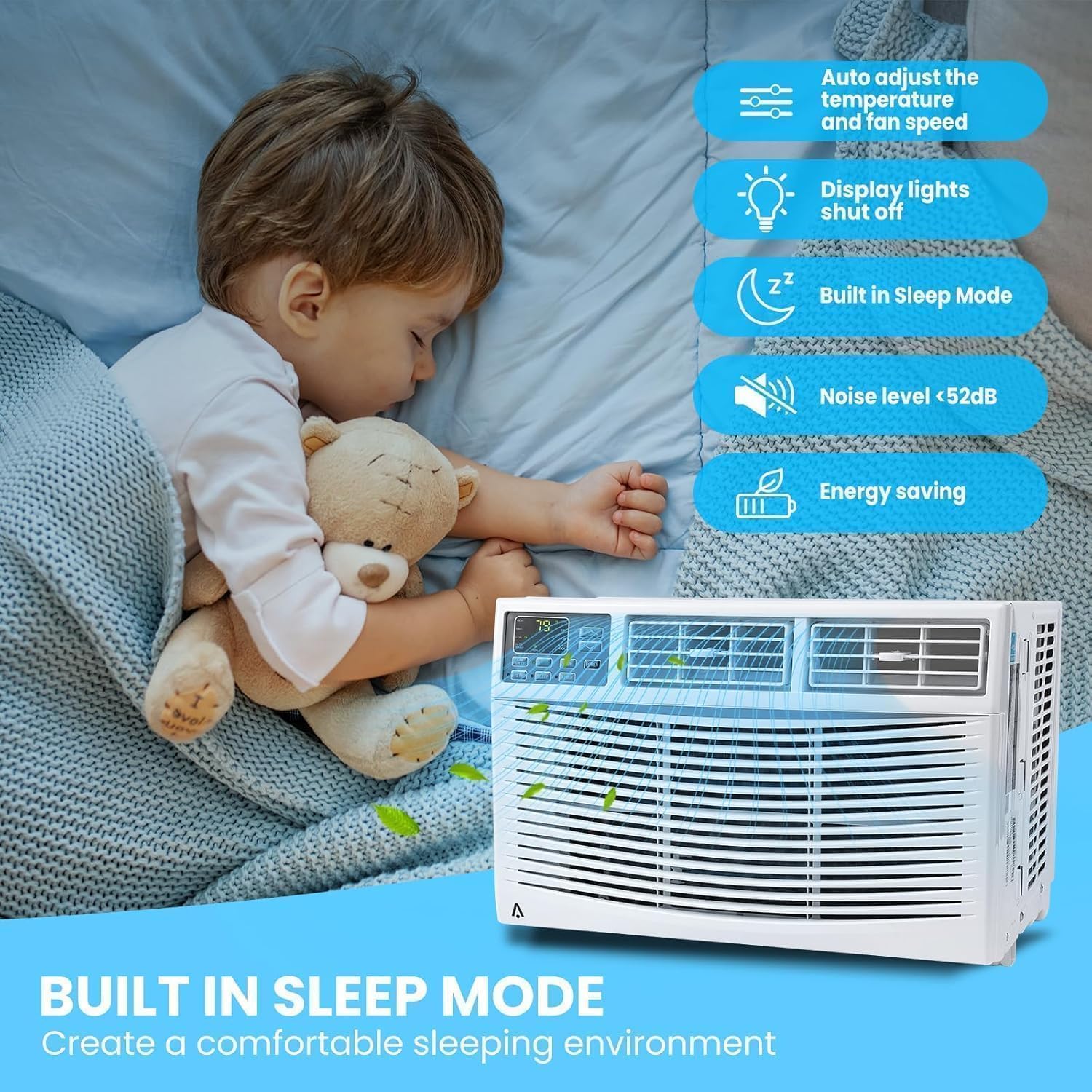 8,000 Btu Window-Mounted Air Conditioner, Cools Up to 350 Sq,Quiet Operation, 3 Adjustable Fan Speeds and Cooling Settings, Perfect for Bedroom Apartment,Dormitory