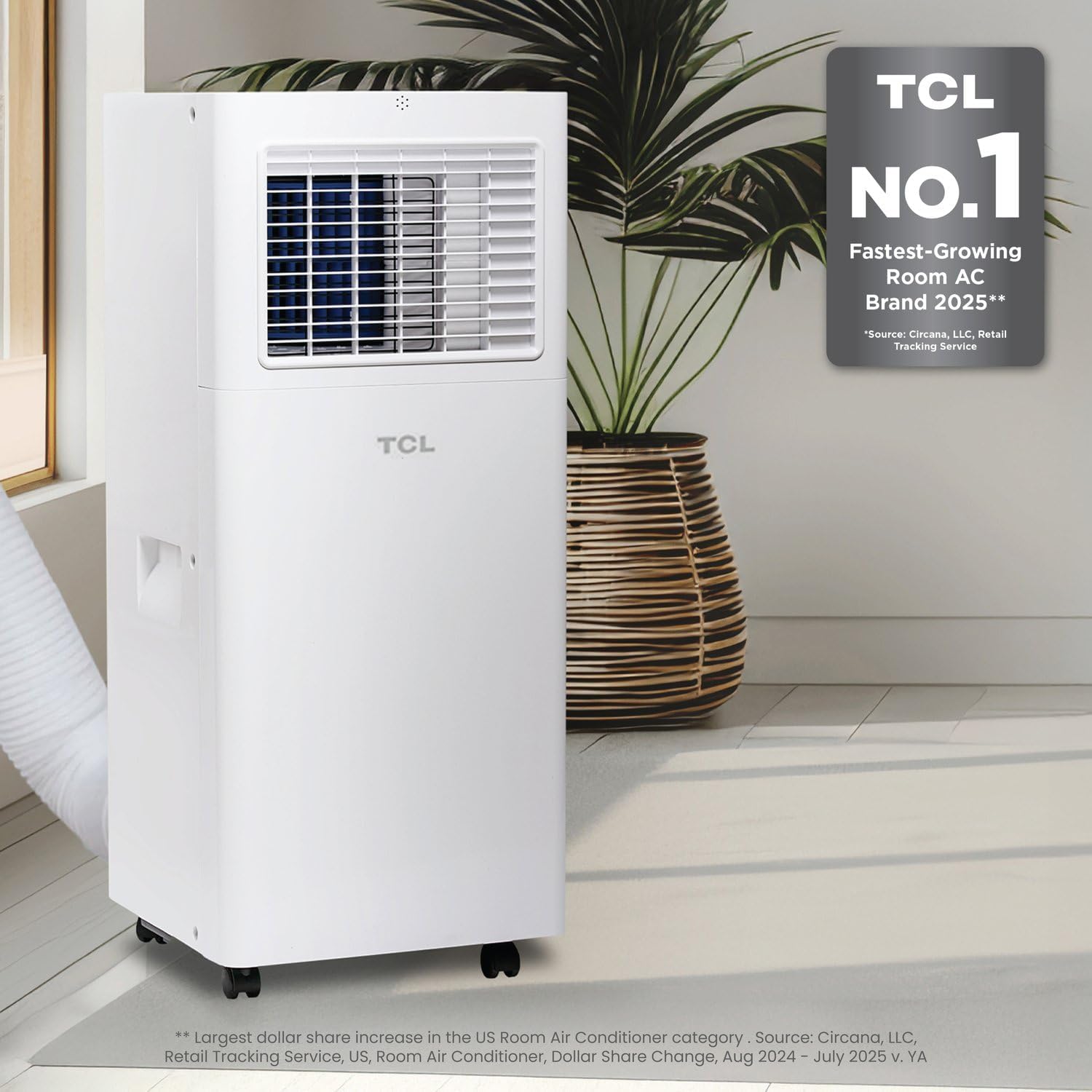 TCL 5,000 BTU Smart Portable Air Conditioner, Fan & Dehumidifier, 150 Sq. Ft., Ultra-Compact Design, Remote Control, Compatible with Alexa/Google Assistant, Install Kit Included