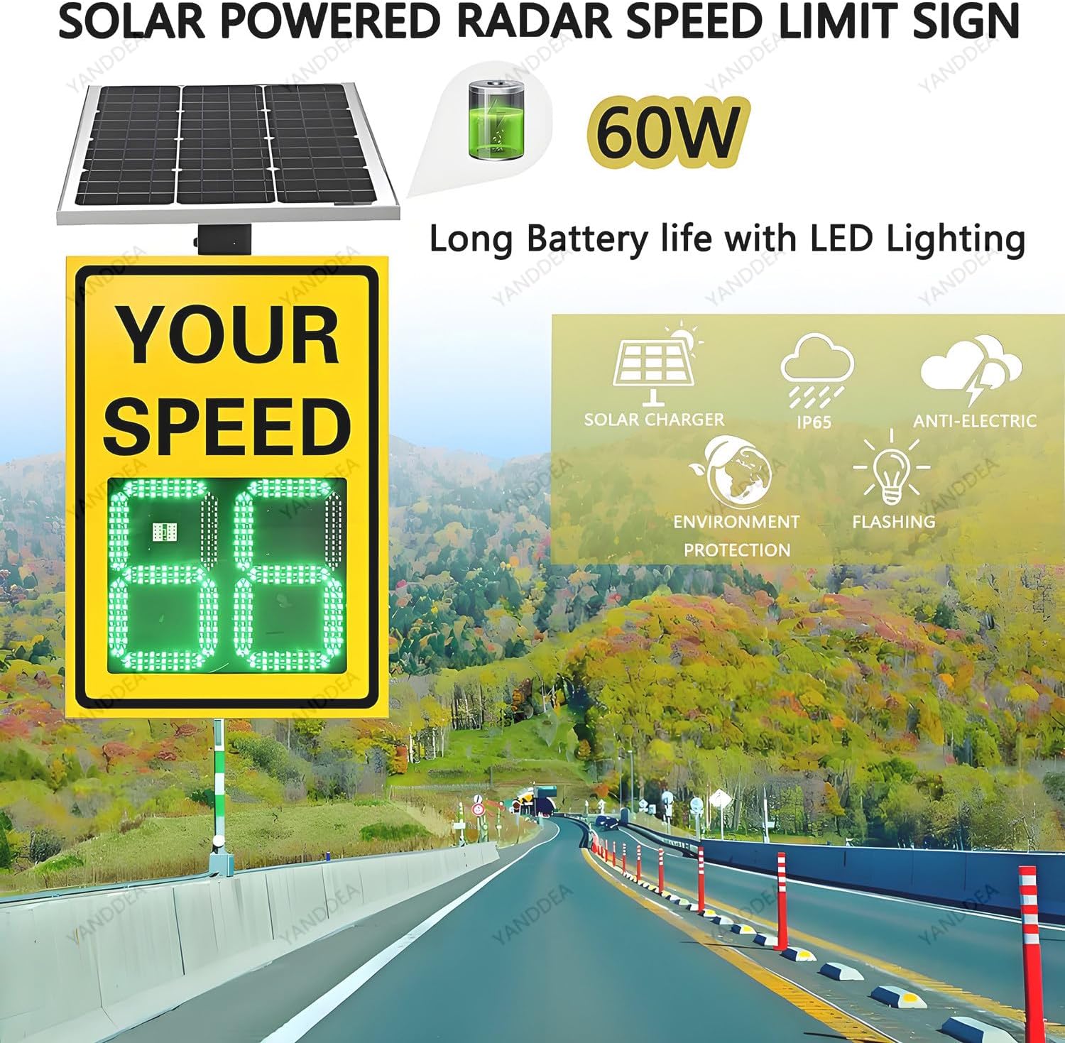 Solar Powered Radar Speed Display Sign with Remote Control for Road Traffic Safety Monitoring