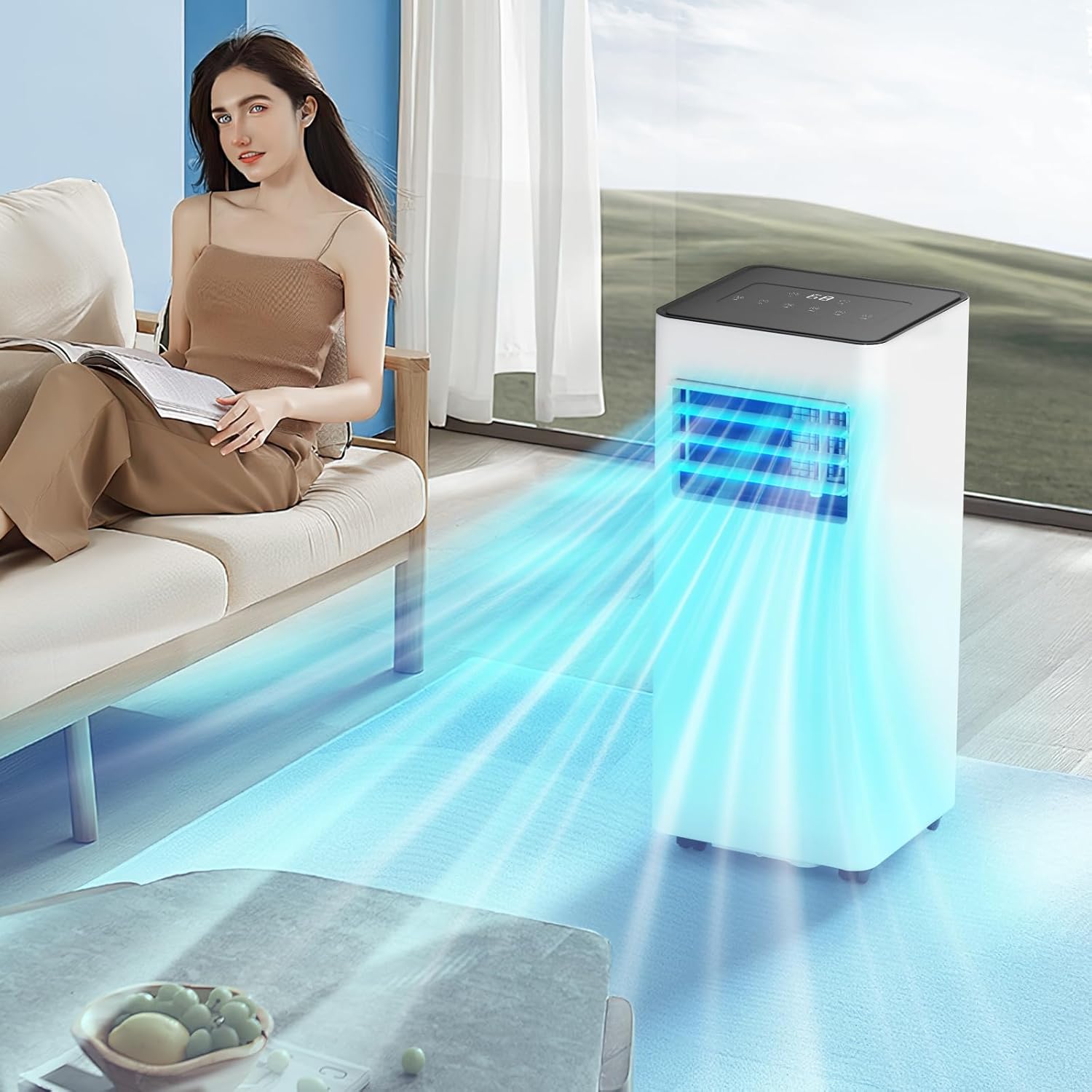 Xbeauty Portable Air Conditioner, 8000 BTU 3 Modes & Speeds with Remote Control, 24H Timer for Bedroom/Office, White