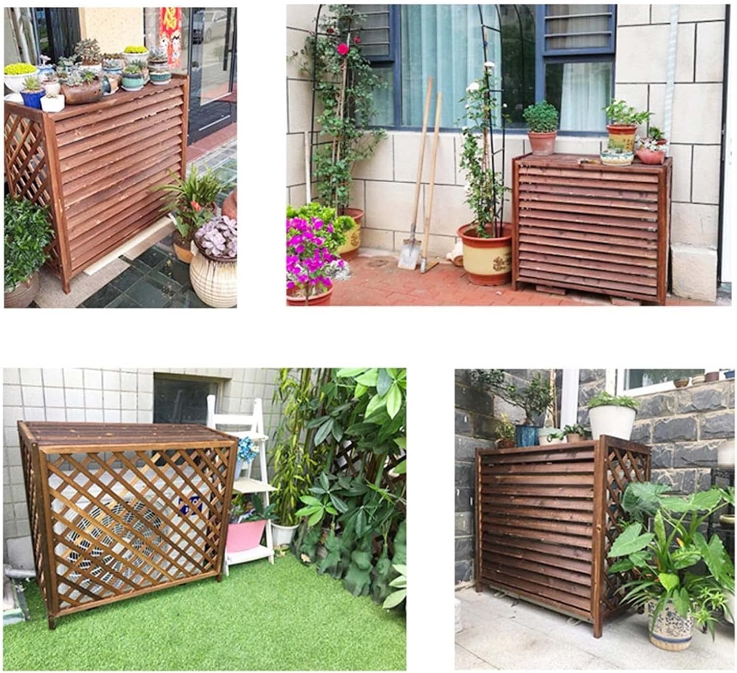 Split Air Conditioner Covers for Outside Units Trash Can Enclosure Flower Stand Protective grilles All Weather Heavy Duty Privacy Fence Screen Anti Theft Wooden AC Cover Outdoor (Size : 103