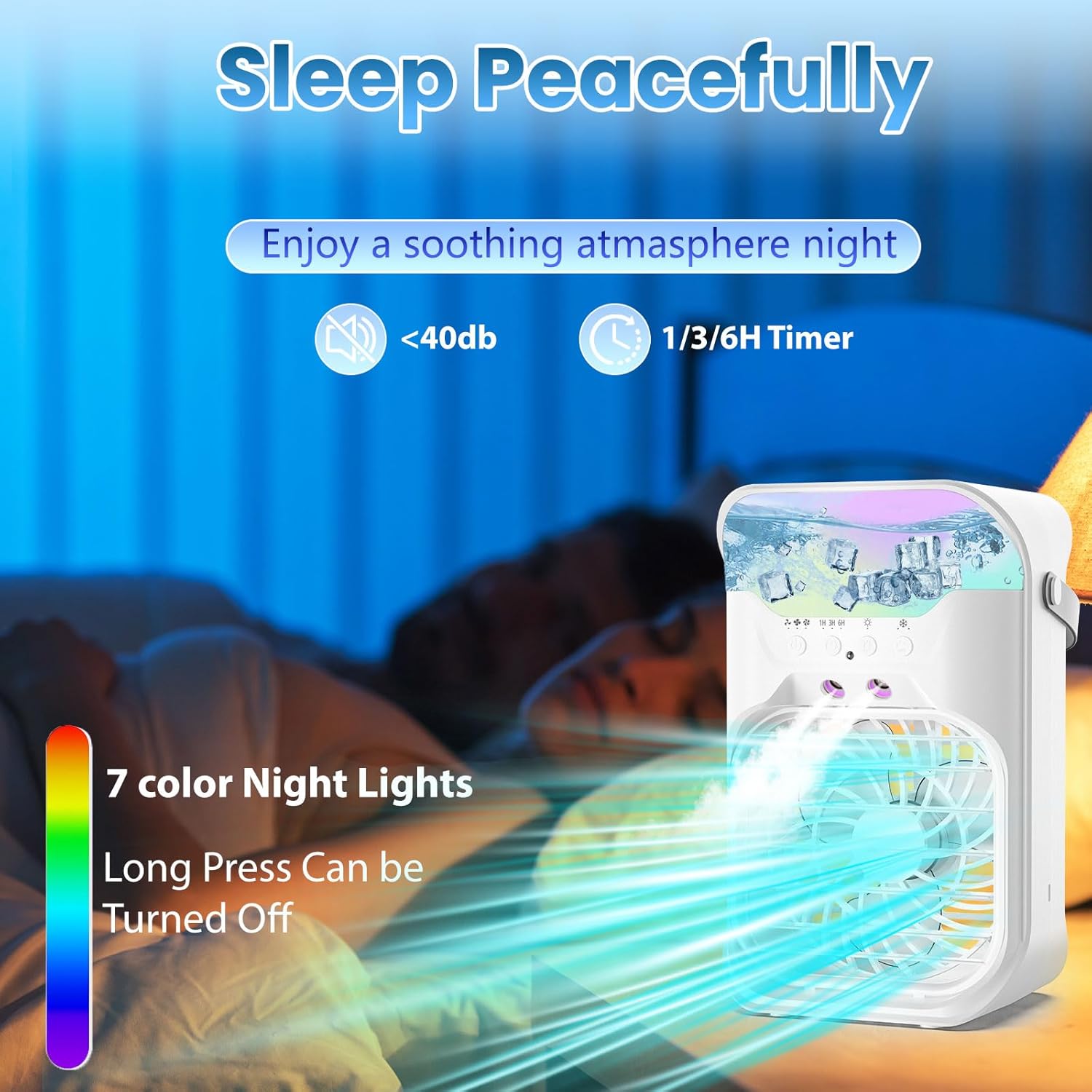 IWENNUAN Portable Air Conditioners, 4 in 1 Portable AC Unit with Remote, 1500ml Water Tank, 3 Speeds, 6H Timer, 2 Spray Mist, 7 Night Light, Personal Mini Air Conditioner for Bedroom