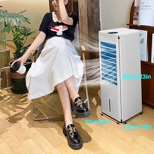 Windowless Air Conditioner for Bedroom, Swamp Cooler Fan & Humidifier with 1Gal Tank, Remote, 6 Ice Packs, 3 Speeds, 3 Modes, 12H Timer, Evaporative Cooler for Indoor