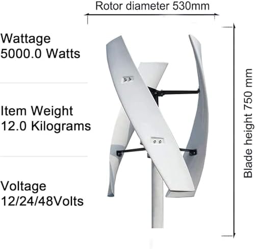 2000W Portable Wind Turbine Generator Kit - 3-Blade Vertical Windmill with Controller for 12V, 24V, 48V Systems - High Efficiency Helix Design for Renewable Energy Solutions