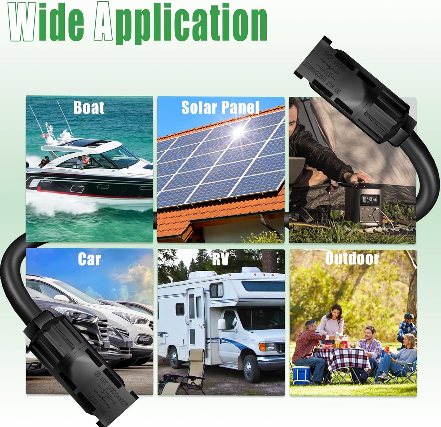 Twin Wire 50 Feet Solar Extension Cable 10AWG with -IP67- Female and Male Connector, Bonus Four Pairs of Free Connector Solar Panel Adapter kit Tools (6 Pairs connectors)