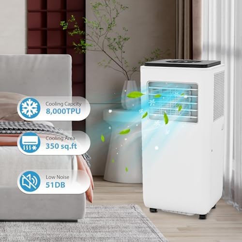 Portable Air Conditioner 8000 BTU, ASHRAE 3-In-1 Standing Air Conditioner with Air Cool & Dehumidifier & Fan Modes, Floor AC Unit or Room Up to 350 Sq. Ft, Portable AC with Remote Control