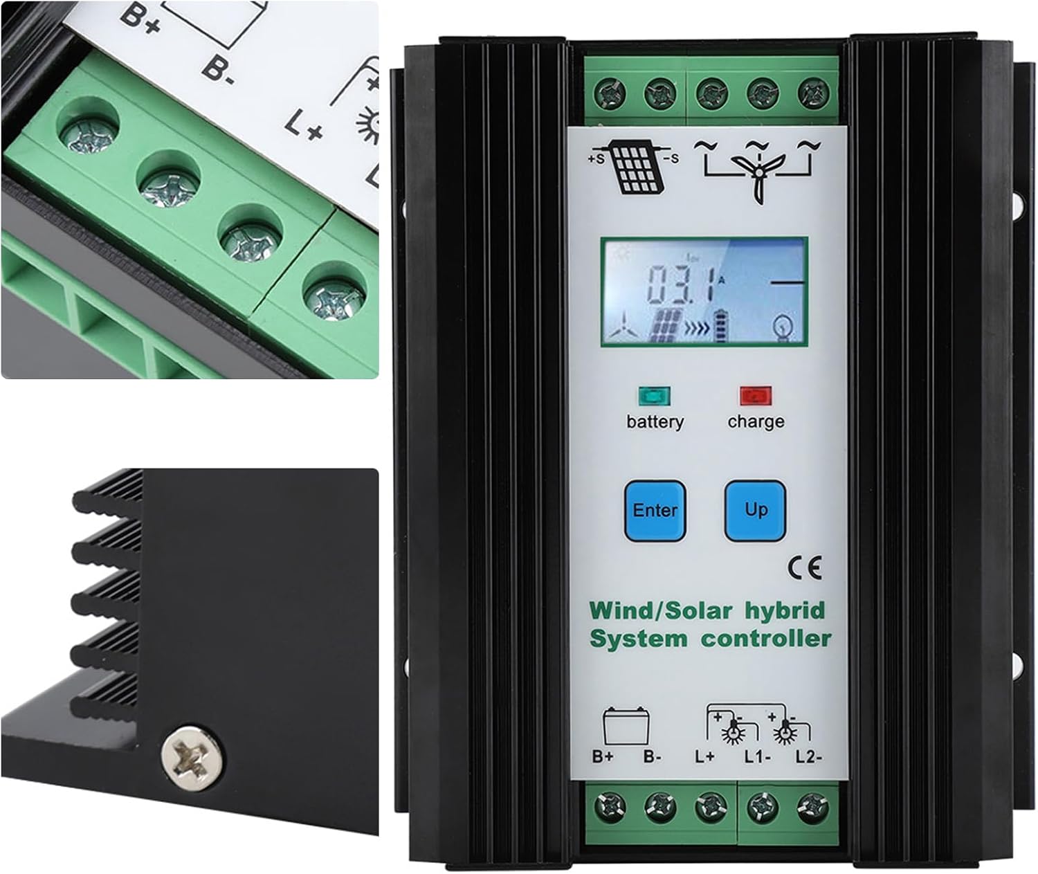 Wind Solar Hybrid Controller, 12V Solar Wind Charge Controller, Digital Intelligent Boost Charging Regulator with LCD Display, PWM Function for Home Off Grid System, Prot