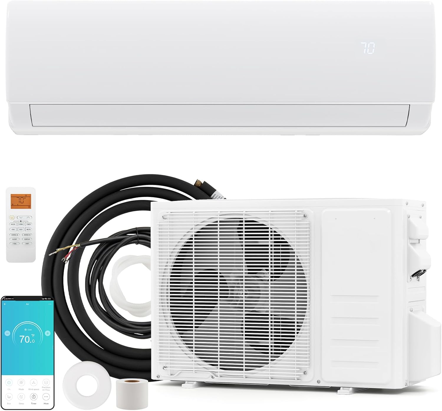 ARLIME 11500 BTU Mini Split AC, Wifi Enabled Air Conditioner with Inverter & Heat Pump, Works with Alexa, Energy-saving Quiet Ductless Wall AC Unit with Installation Kit, 17 SEER2 (11500BTU 115V)