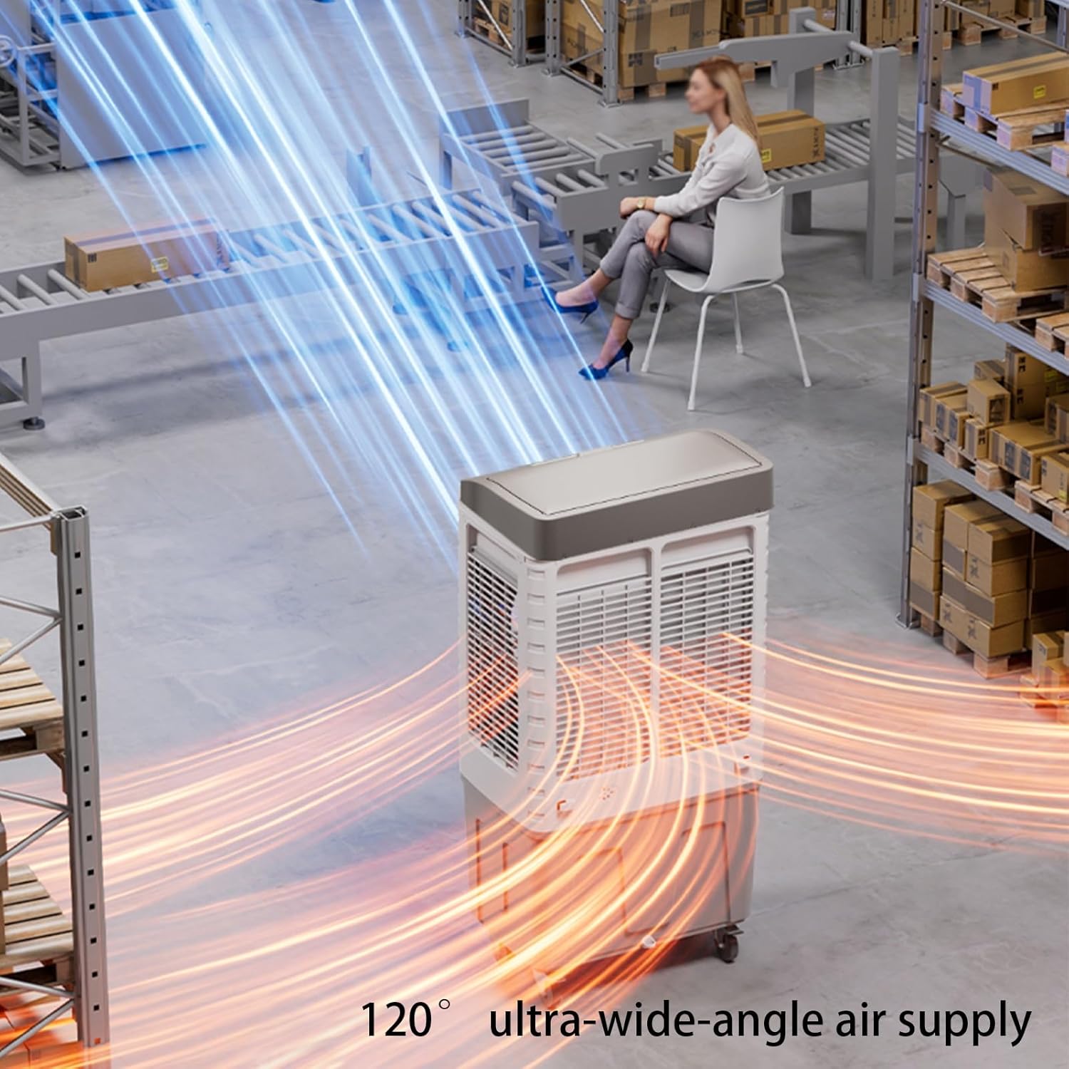 Portable Air Conditioners, 120°Oscillation Three Wind Speed Evaporative Cooler, Large Water Tank Air Cooler for Room Office(65.5 * 44.5 * 114.5cm)