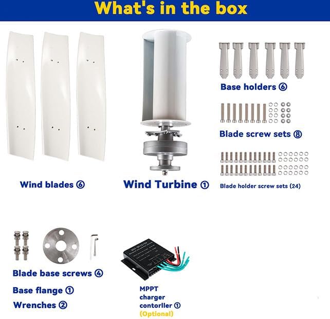 8000W 220V-12V High Efficient Vertical Wind Turbine Generator 3 Blade Low Noise Solar Wind Turbine Generator with MPPT Controller for Solar Power Generation System