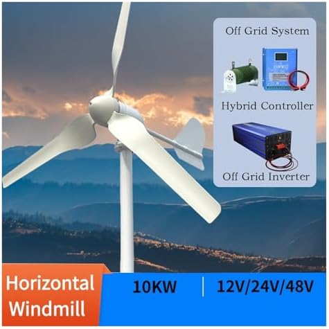 10KW Wind Turbine Generator 10000W - 12V/24V/48V Small Windmill with MPPT Hybrid Controller for Home & Industrial Power Solutions - Efficient Renewable Energy (48V Model)