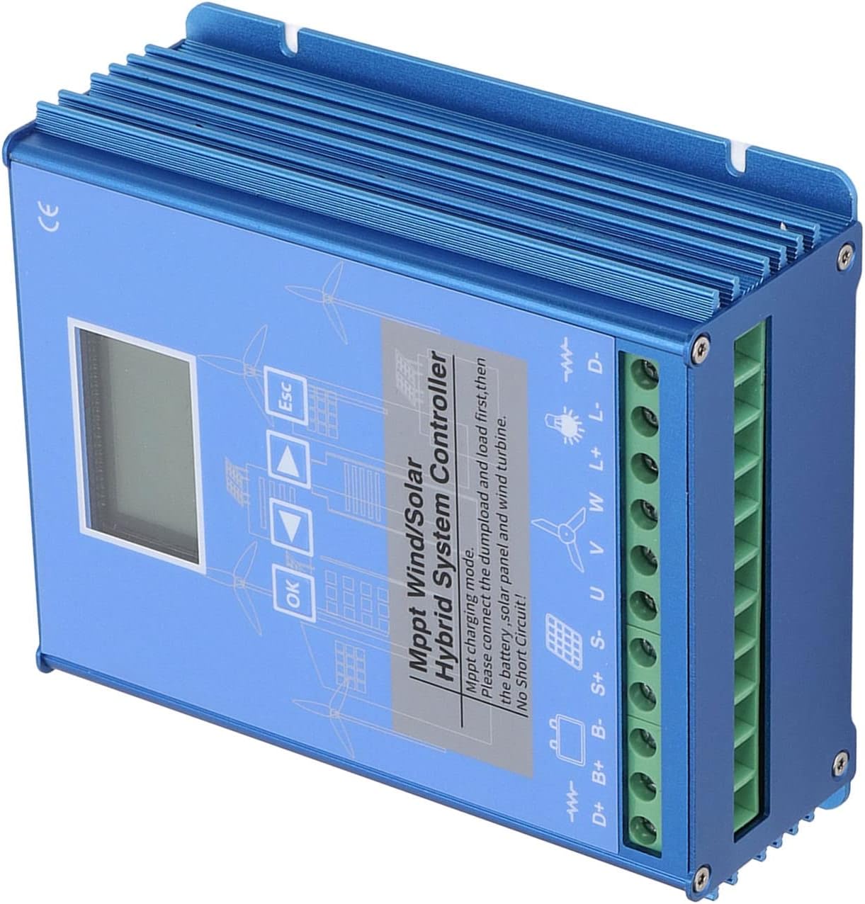 24V 48V MPPT Wind Solar Hybrid Controller, Universal LCD Energy Charge Controller, Wind 1000W Photovoltaic 1000W - Pressurized MPPT Technology, Stepless Unloading Function, Battery Compatible