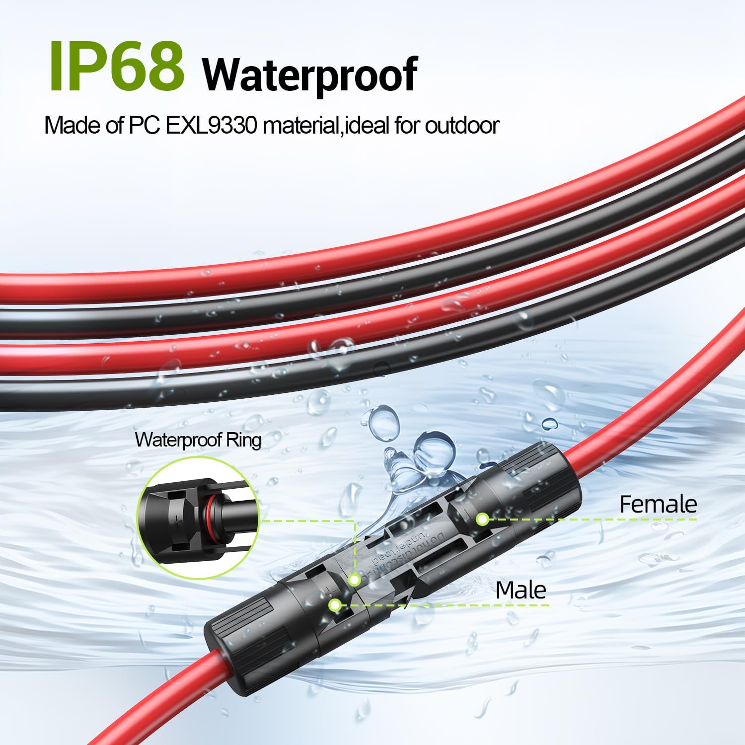 10AWG Solar Panel Wire, 50FT Red & Black 84 Strands Tinned Copper PV Wire, 10FT 10AWG Solar Panel Cable with Female and Male Connectors for Outdoor RV, Off-Grid Photovoltaic Systems