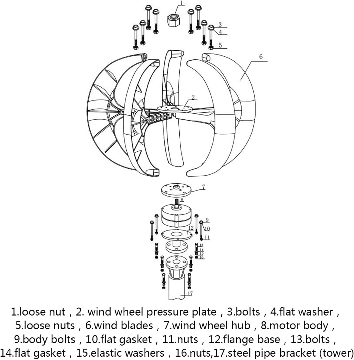 CAJUCA 9000W 12V/24V/48V Vertical Adjustable Speed Lantern Wind Turbines Generator Kit,W/Controller Lantern 5 Blades Motor Kit for Windmill