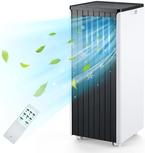 Portable Air Conditioner 8,000 BTU,Cools 350 Sq.Ft, 3 Modes (Cool/Fan/Dehumidify), 24-Hour Timer, Remote, Easy-Install Window Kit for Indoor Use,Black Top Cover