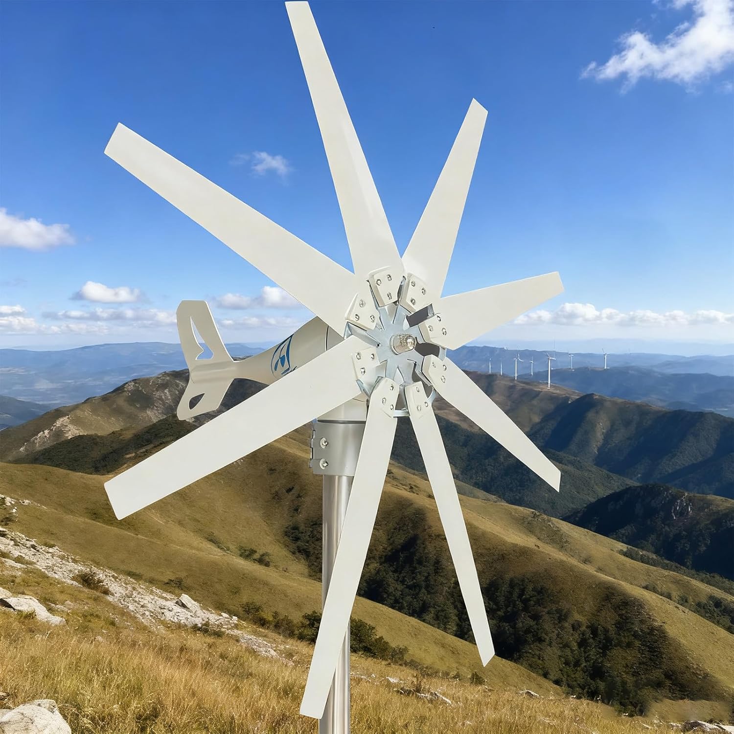 400W Horizontal Wind Turbine 12V/ 24V/48V Wind turbines 3-Phase Generator 8-Blades Wind Generator Complete System for Power Supplementation, with MPPT Charge Controller 12V