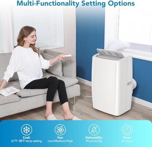 Portable Air Conditioners, 14000 BTU Energy Efficient AC Unit with Remote, 4-In-1 Cooling/Dehumidifier/Fan/Sleep Mode, Rapid Cooling for Spaces Up to 750 Sq.Ft for Bedroom and Office, Grey