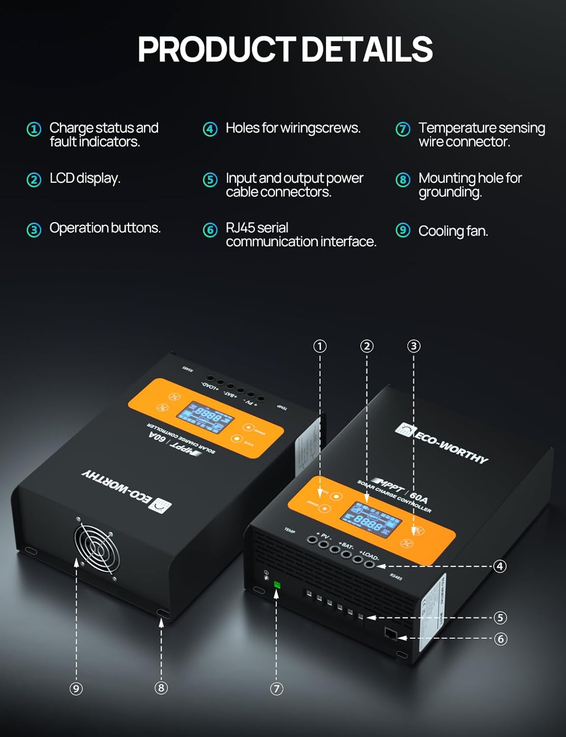 ECO-WORTHY 60A MPPT Solar Charge Controller with Bluetooth&WiFi, Max PV Input 150V,12/24/36/48V Solar Panel Regulator for Lead-Acid/Lifepo4 Battery in Solar System RV
