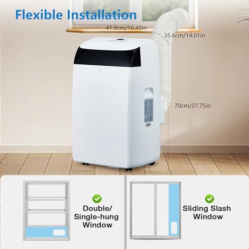 Portable Air Conditioner 14,000 BTU Cools Up to 700 Sq.Ft, 3-IN-1 Quiet Portable AC Unit with Remote Control for Large Room, Campervan, Office, Temporary Space, White