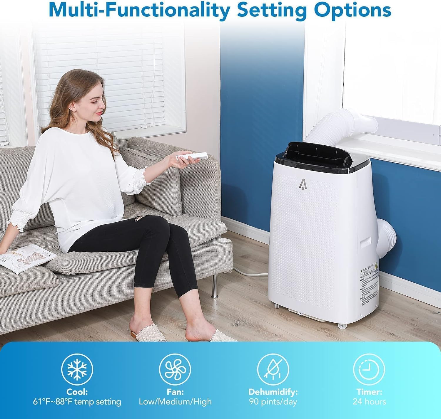 14000 BTU Portable Air Conditioners, 3 in-1 Cooling AC Unit w/Dehumidifier & Fan Mode for Rooms Up to 750 Sq. Ft, Remote Control, Sleep Mode, Low Noise,24H Timer, 3 Speed, Auto Swing for Home,Totel