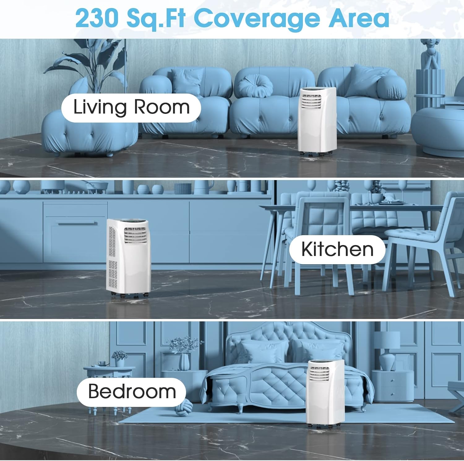 COSTWAY Portable Air Conditioners, 8000 BTU Air Conditioner Unit spaces up to 230 Sq.Ft with Remote Control Dehumidifier Function Window Wall Mount, 4 Caster Wheel, Sleep Mode and 2 Fan Speed