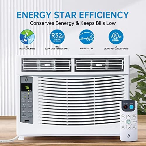 Window Air Conditioner 6000 BTU, Window AC Unit With WiFi Cooling Room 250sq.Ft, Energy Saving Window AC Unit With Remote & App Control & Timer Function & Easy Install Kit 115V/60Hz