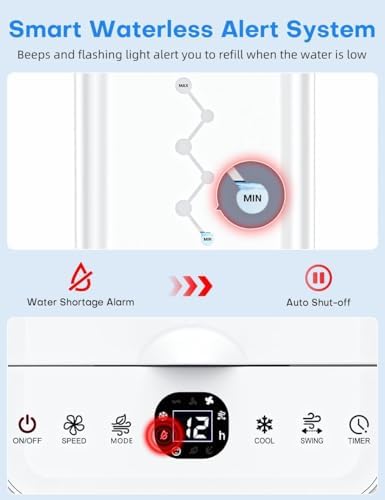 Windowless Air Conditioner w/ 4 Modes & 3 Speeds, Waterless Alert, 2.4-Gal Tank for 20H Cooling, 12H Timer, 20FT Remote, 70° Auto Swing Evaporative Air Cooler, Portable AC Unit for Bedroom