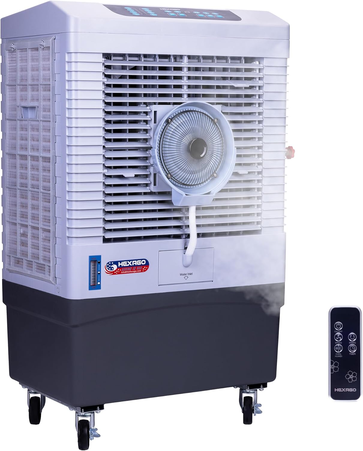 Hexago 5000 CFM Evaporative Air Cooler with Mist, 3-Speed Swamp Cooler, Remote & 15H Timer, 13.2 Gal Tank, Water Shortage Alert, 9FT Cord, ETL Listed for Indoor/Outdoor, Patio & Garage