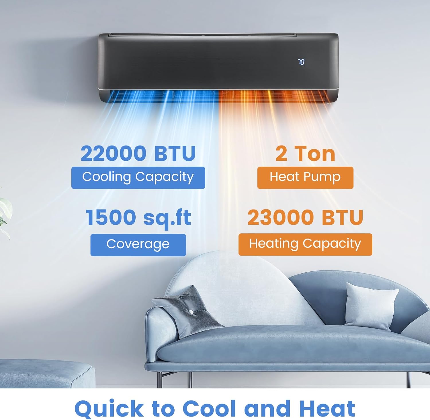 SIMOE 24,000 BTU 21 SEER2 Mini Split Air Conditioner and Heater with Inverter, Wifi Enabled Mini Split Cools Rooms up to 15000 Sq. Ft, 208-230V, Compatible with Alexa, 2 Ton Pre-Charged Heat Pump