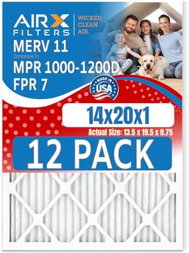 14x20x1 Air Filter MERV 11 Rating, 12 Pack of Furnace Filters Comparable to MPR 1000, MPR 1200 & FPR 7 - Made in USA by AIRX FILTERS WICKED CLEAN AIR.