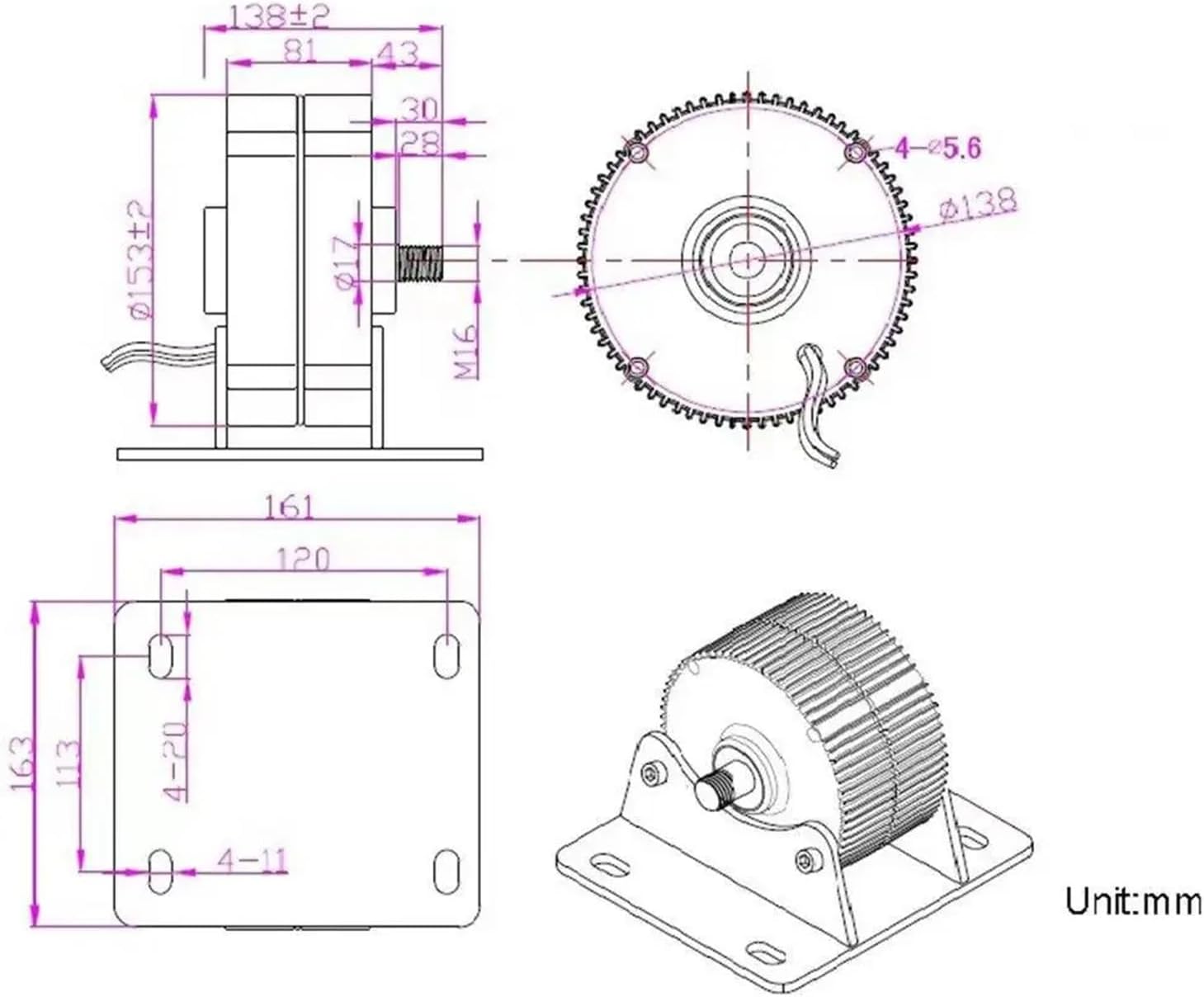 3kw 4kw 5kw 6kw Wind Turbine Maglnet Generator 12/24/48v Low Speed 250 RPM Permanent Magnet Generator for Homeuse Industrial Energy(Double shafts,48V_6KW)