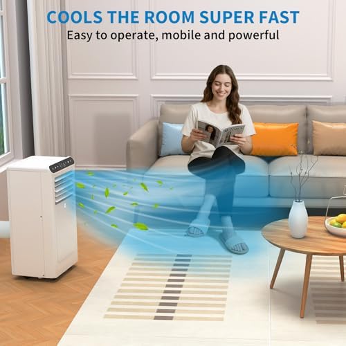 8,000 BTU Portable Air Conditioner, 3-in-1 AC Unit with Fan & Dehumidifier, Cools Up to 350 Sq.ft, Remote Control, 24H Timer, Auto Swing, Quiet Portable AC for Bedroom/Living Room/Office, Black