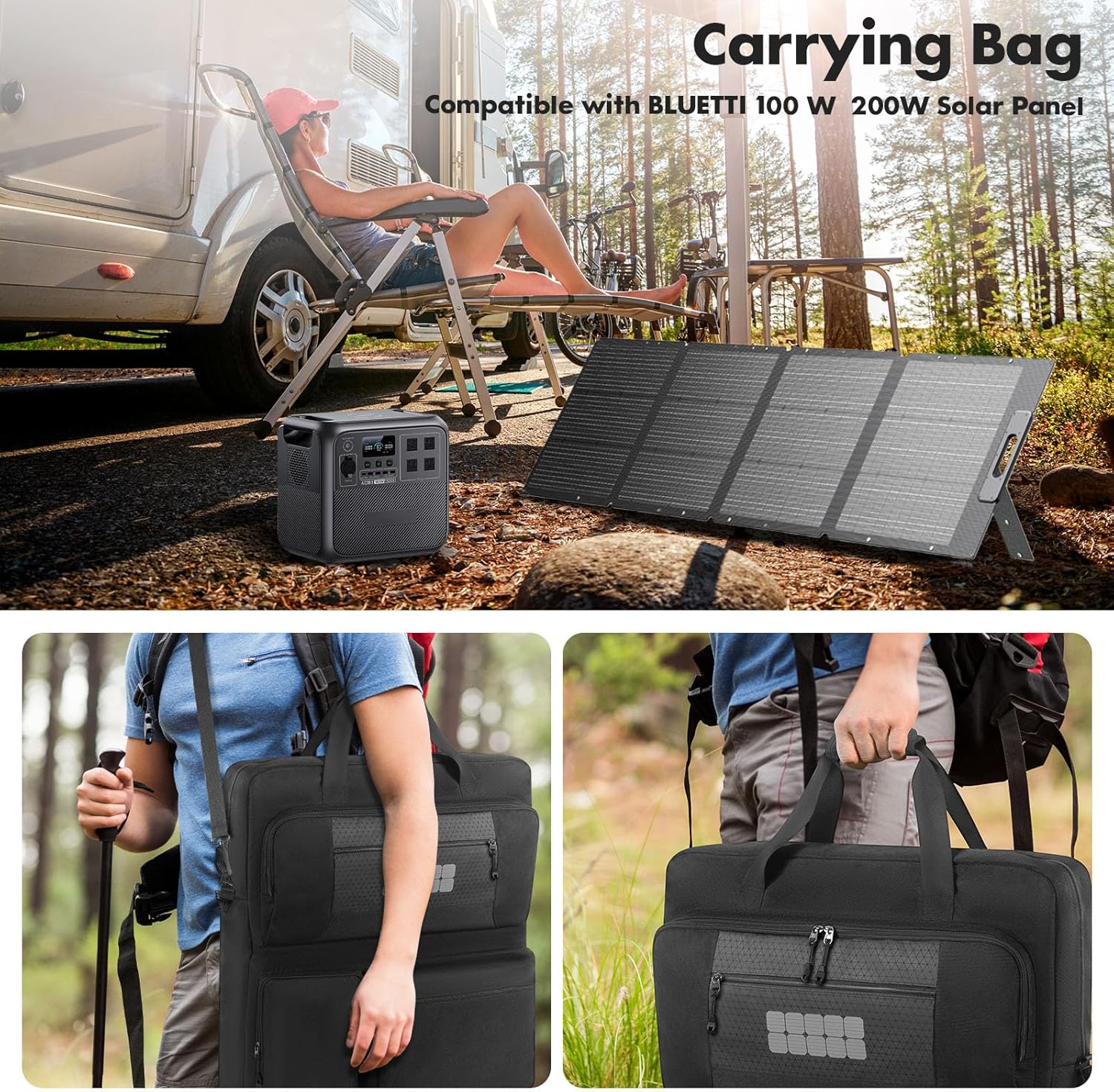 Solar Panel Travel Storage Bag, Carrying Case for ECOFLOW 110W 160W 220W/BLUETTI 100W 200W/Anker SOLIX PS100 100W & PS200 200W/Renogy 100W 200W Portable Solar Panel (Black + Gray)