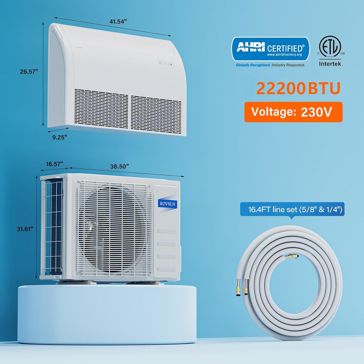 ROVSUN 22200 BTU Smart WIFI Floor Ceiling Mini Split AC/Heating System with Inverter & APP Control, 23 SEER2 Ductless Air Conditioner with Pre-Charged Condenser, Heat Pump & Installation Kit, 230V