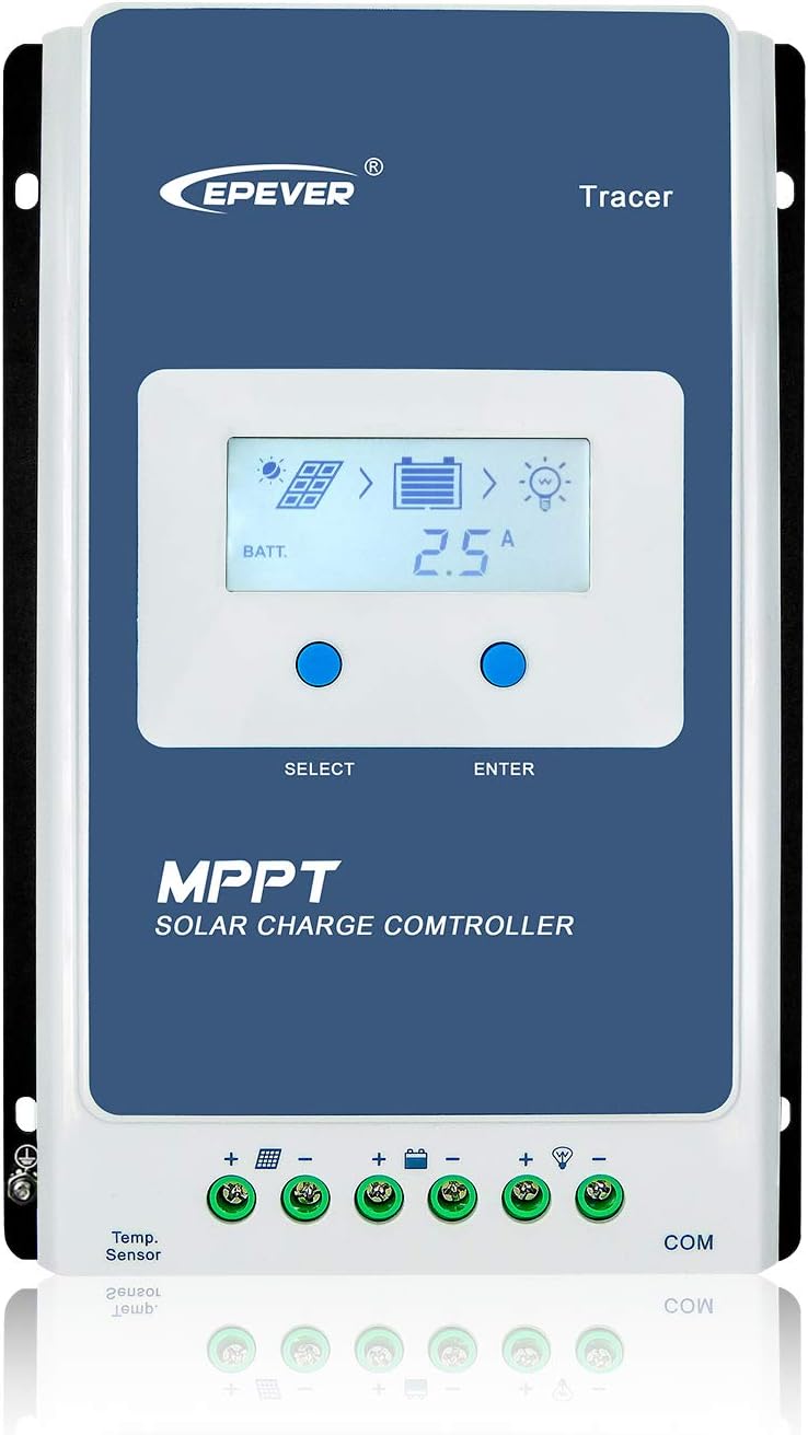 EPEVER MPPT Solar Charge Controller 40A 12V 24V Auto Max PV 100V Solar Panel Regulator Common Negative Ground LCD Display Tracer4210AN G3 for Gel Flooded Sealed LiFePO4 Lithium Battery (40A MPPT)