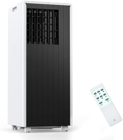 Portable Air Conditioner, 8000 BTU for Rooms Up to 350 Sq.Ft. Quiet Cooling w/Remote & 24H Timer, Energy Saving AC for Small Rooms, Bedrooms, Offices, Dormitories, White&Black
