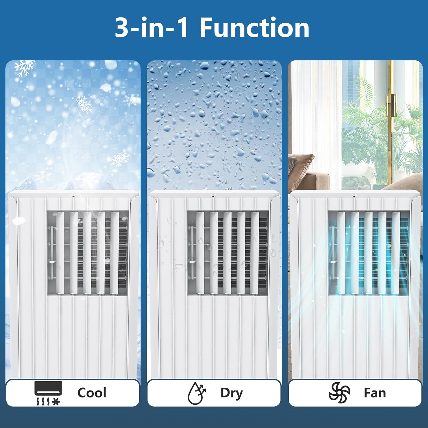 8000 BTUs Portable Air Conditioner, 3-in-1 AC Unit Cool, Dehumidify & Fan Modes for Up to 350 Sq. Ft, Portable AC with Remote Control, LED Display, 24H Timer, Installation Kit, White