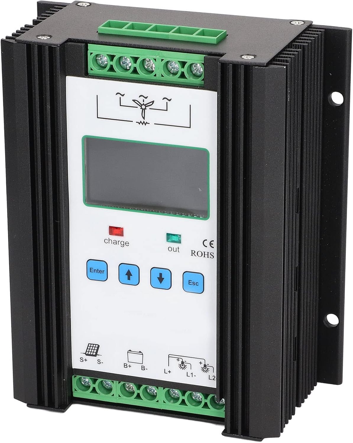 Wind Solar Controller, Digital Intelligent Solar Regulator, 12V 24V 600W PWM Charging with LCD Display, Multiple for Wind and Solar Panel System