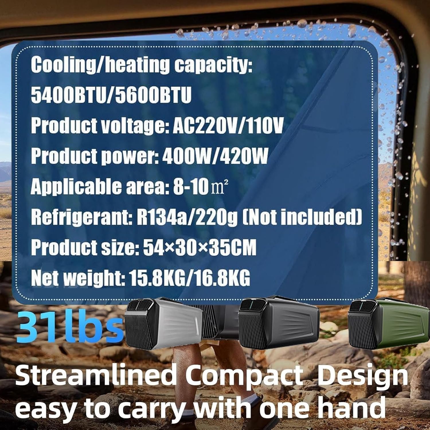 Portable Air Conditioners,Mobile Air Conditioners,Camping Air Conditioner,4-In-1 Air Cooler&Heater-Remote,3 Speeds & Lightweight, Low Noise-For Camping Outdoor,Rv,Truck,Office,Bedroom ,Green