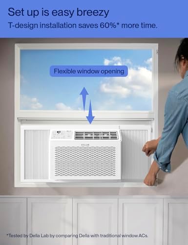 DELLA 12000 BTU Smart Inverter Air Conditioner, Work with Alexa and WIFI, Cools Up to 550 Sq. Ft, GEO Location, Energy Saving Window AC Unit with Smart Controls, Remote, Dehumidifier, Reusable
