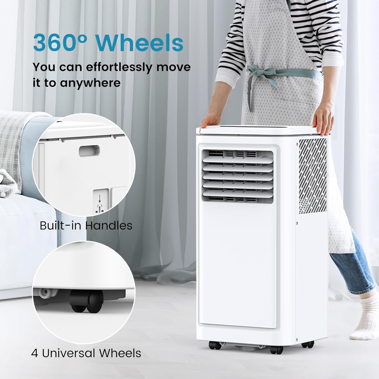 COWSAR 8000 BTU Portable Air Conditioners, Portable AC Cool up to 350 Sq.Ft, 4 Modes Room Air Conditioner with Remote/LED Display/24Hrs Timer/360° Wheels/Installation Kits, Ideal for Home/Office