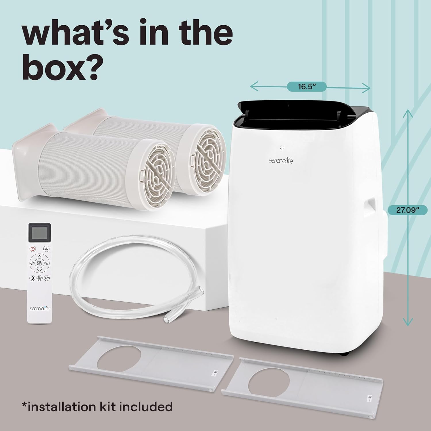 SereneLife 14000 BTU Ultra Quiet Portable Inverter Air Conditioner, Smart Cooling & Heating with WiFi, Energy Efficient, For Bedrooms, Living Spaces & Offices, 650 Sq Ft Coverage