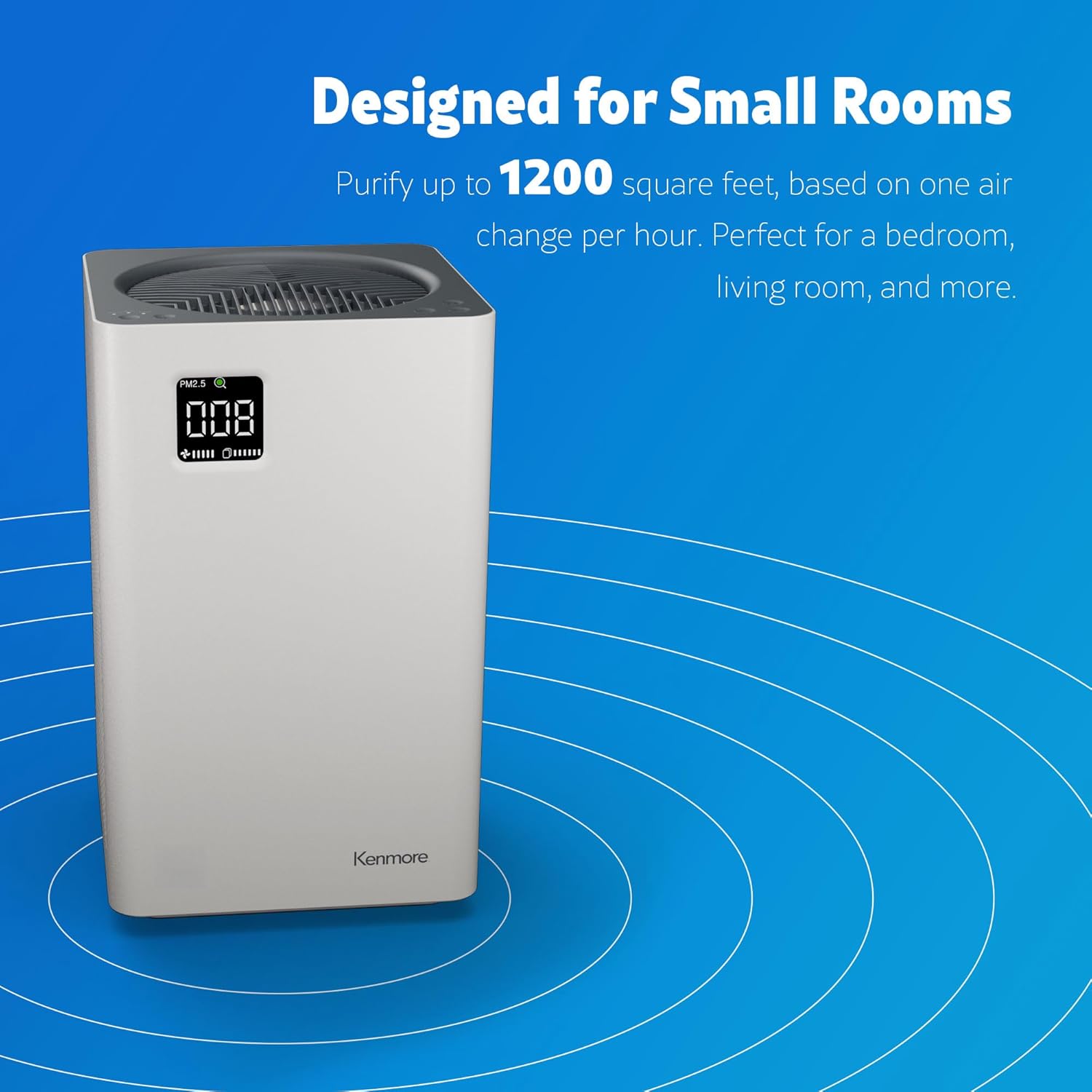 Kenmore PM2010 Air Purifiers with H13 True HEPA Filter, Covers Up to 1200 Sq.Foot, 24db SilentClean 3-Stage HEPA Filtration System, 5 Speeds for Home Large Room, Kitchens & Bedroom, PM2010