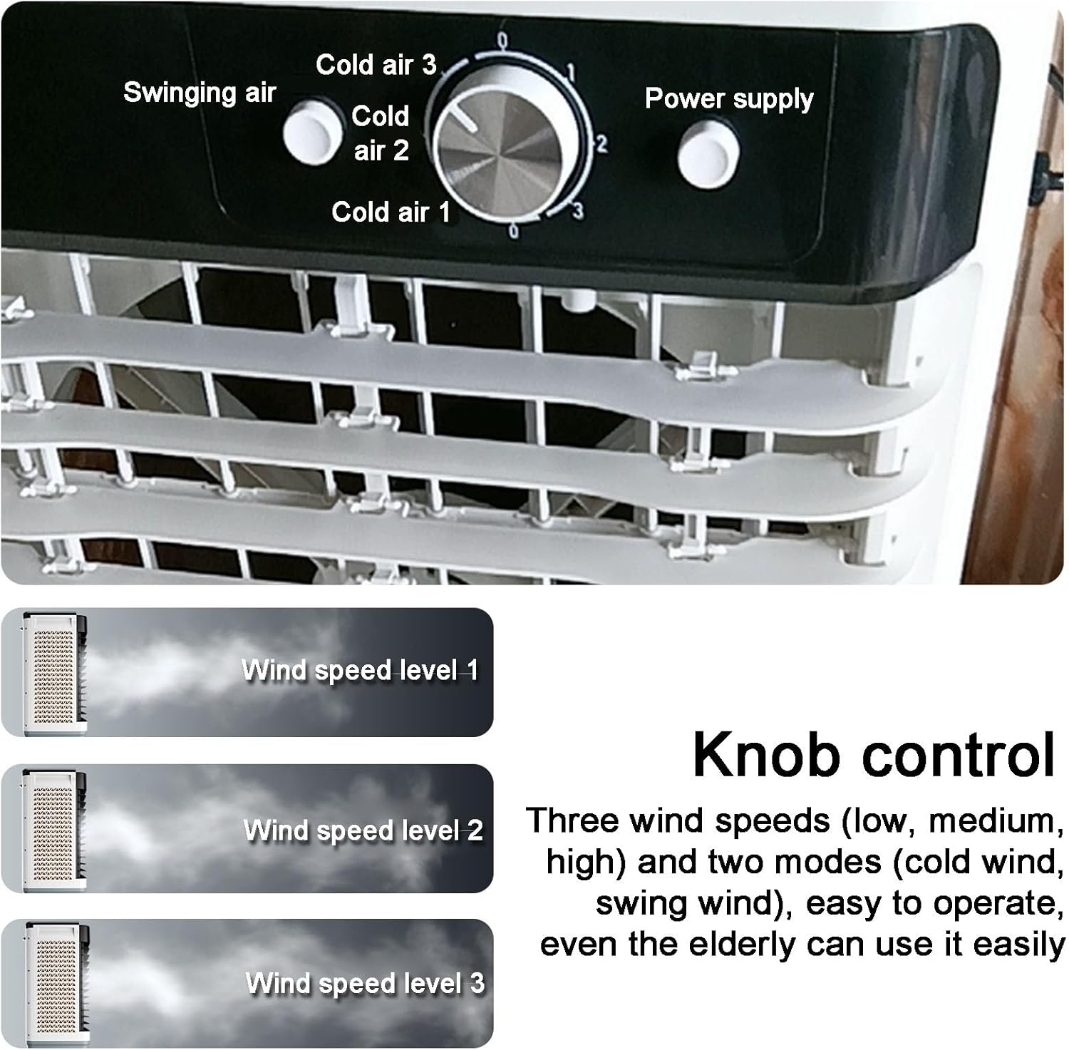 Portable Evaporative Air Cooler, Swamp Cooler with Knob, Portable Air Conditioner with 11 Gal Water Tank, 4 Ice Packs for Outdoor Indoor