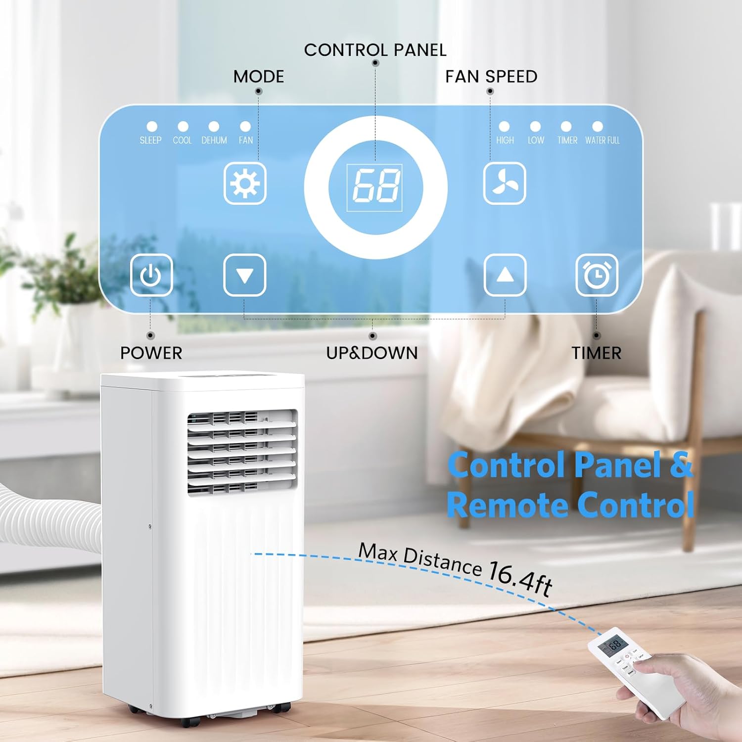 10000 BTU Quiet Portable Ac Unit for Room up 400 Sq.Ft, Portable Air Conditioners with Cooling, Fan, Sleep Mode, Dehumidifier, 24H Timer, Remote Control, Drain Hose