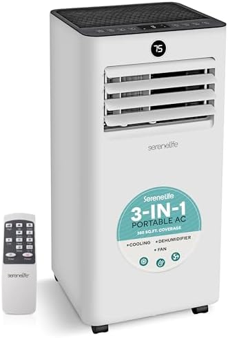 SereneLife 8000 BTU Portable Air Conditioner, Small AC Unit with Dehumidifier and Fan, Mini AC Unit with 350 Sq. Ft. Coverage, Timer Settings Up to 24 Hours and Window Mount Kit for Room
