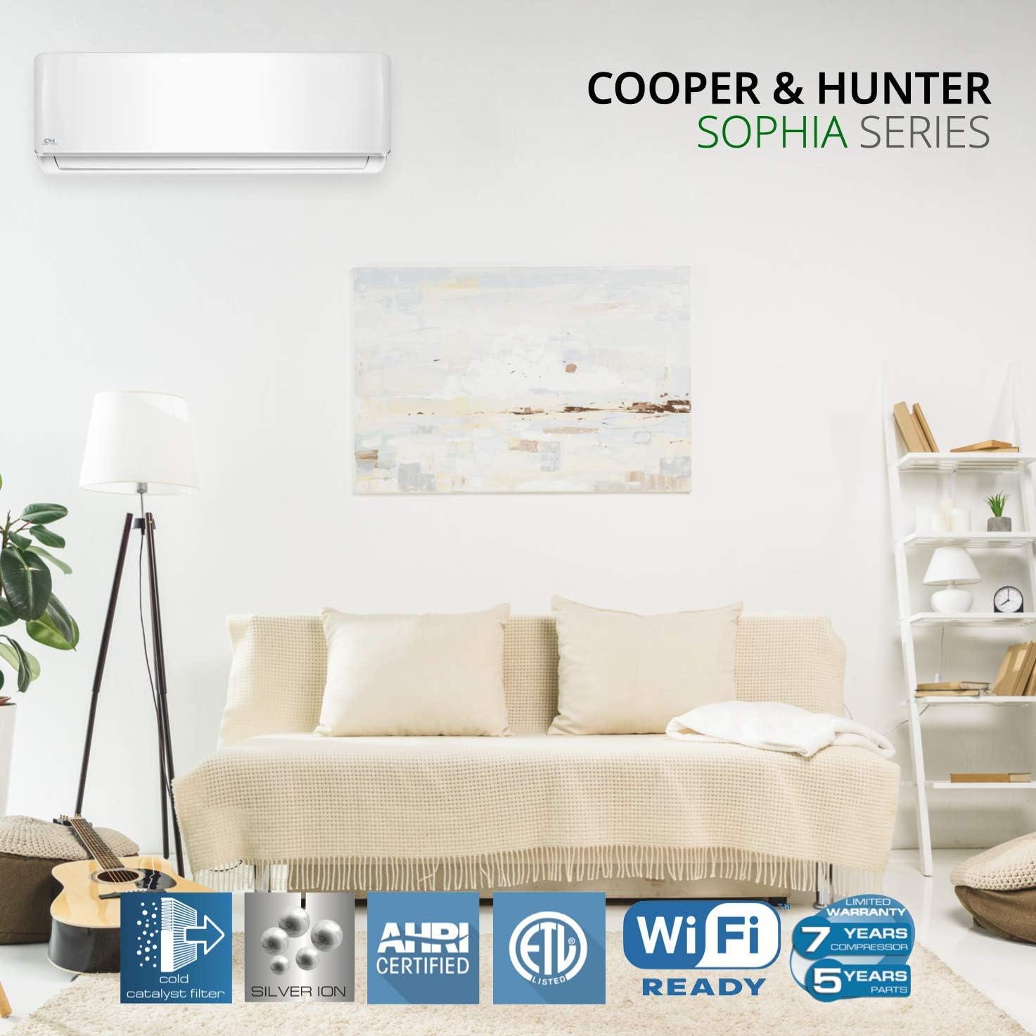 Cooper & Hunter 24,000 BTU 18.9 SEER Mini Split AC/Heating system Sophia Series 208/230V with Installation Kit…
