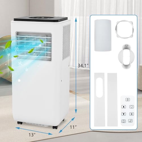 8,000 BTU Portable Air Conditioner with 3-IN-1 Cooling, Fan, and Dehumidifier, Cools up to 350 Sq.Ft, Quiet Operation with Sleep Mode, Remote Control, Auto Swing, and 24H Timer