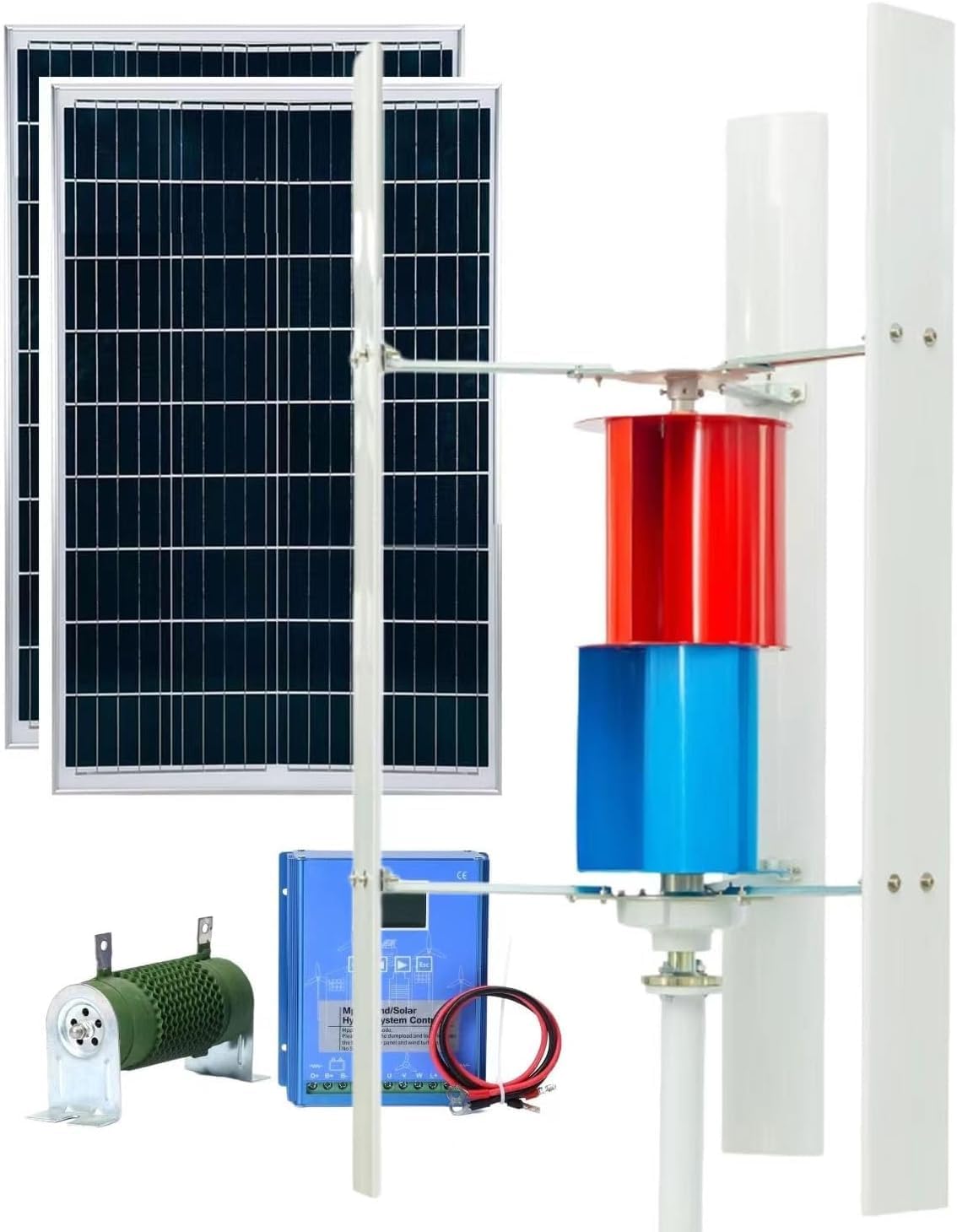CAJUCA 3000W Vertical Axis Wind Turbine Kit Wind Turbine Generator + 2 * 100W Solar PV Panels + Wind and Solar Complementary Controller